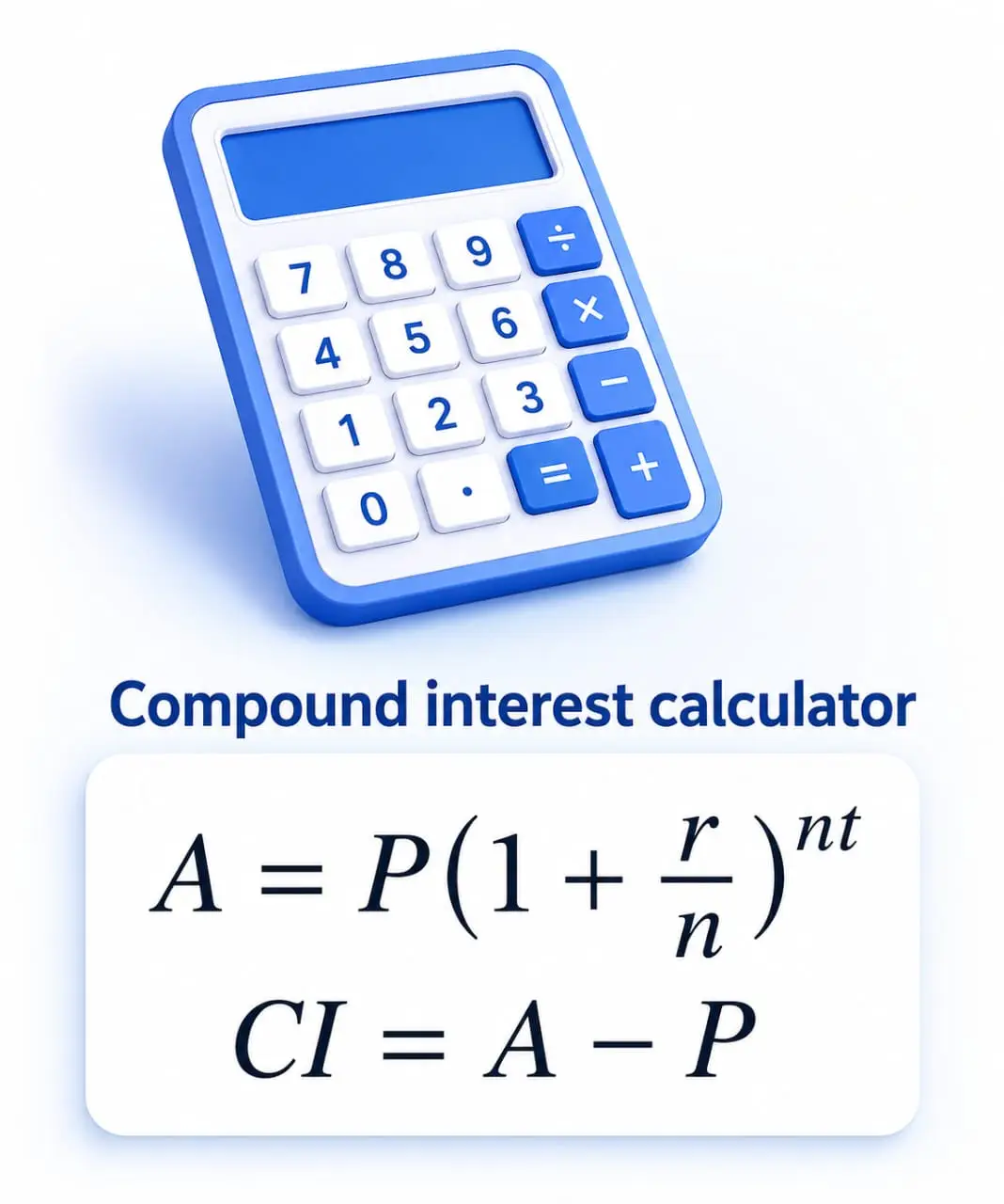 Compound interest calculator showing formula for calculating growth
