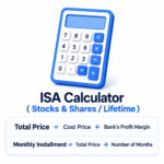 ISA calculator illustration showing formulas for total price and monthly installment calculation